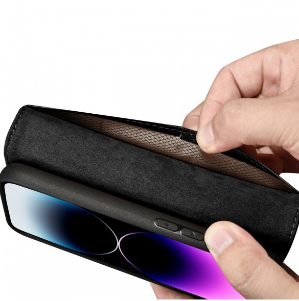 iCarer Plånboksfodral 2-i-1 skal iPhone 14 Pro Max Läder Flip Cover Anti-RFID svart (WMI14220728-BK)