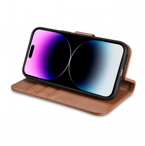 iCarer Plånboksfodral 2-i-1 skal iPhone 14 Pro Max Läder Flip Cover Anti-RFID Brun (WMI14220728-BN)