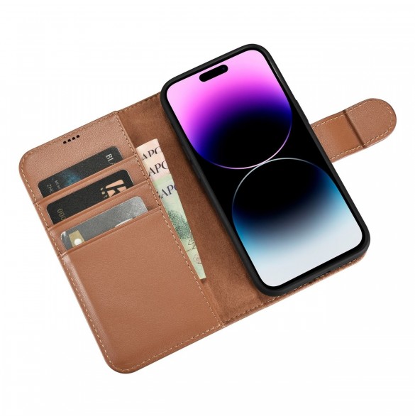 iCarer Plånboksfodral 2-i-1 skal iPhone 14 Pro Max Läder Flip Cover Anti-RFID Brun (WMI14220728-BN)