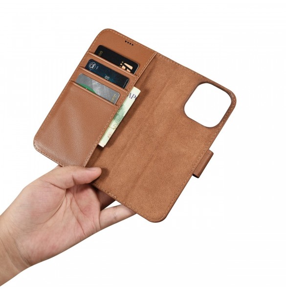 iCarer Plånboksfodral 2-i-1 skal iPhone 14 Pro Max Läder Flip Cover Anti-RFID Brun (WMI14220728-BN)