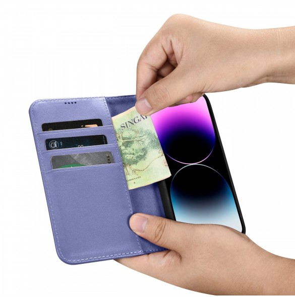 iCarer Plånboksfodral 2-i-1 skal iPhone 14 Pro Max Läder Flip Cover Anti-RFID Ljuslila (WMI14220728-LP)