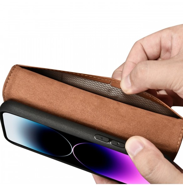 iCarer Wallet Case 2in1 iPhone 14 Pro Leather Flip Case Anti-RFID brun (WMI14220726-BN)