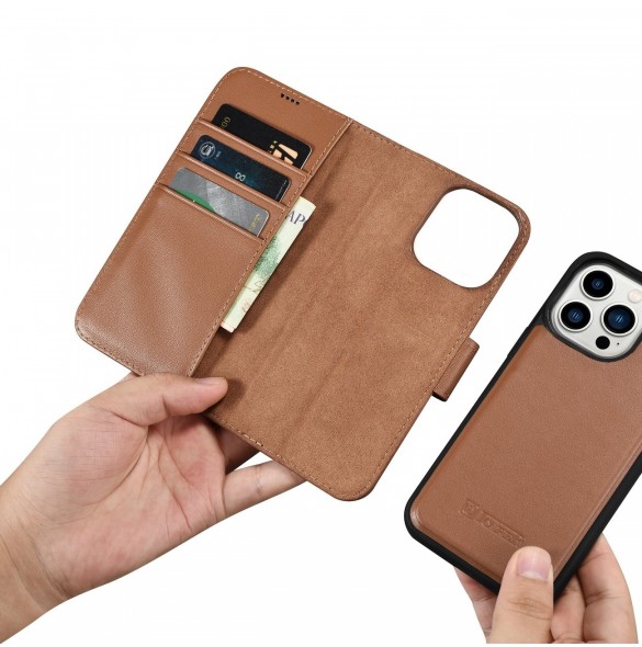 iCarer Wallet Case 2in1 iPhone 14 Pro Leather Flip Case Anti-RFID brun (WMI14220726-BN)