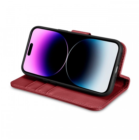 iCarer Wallet Case 2in1 iPhone 14 Pro Leather Flip Case Anti-RFID röd (WMI14220726-RD)