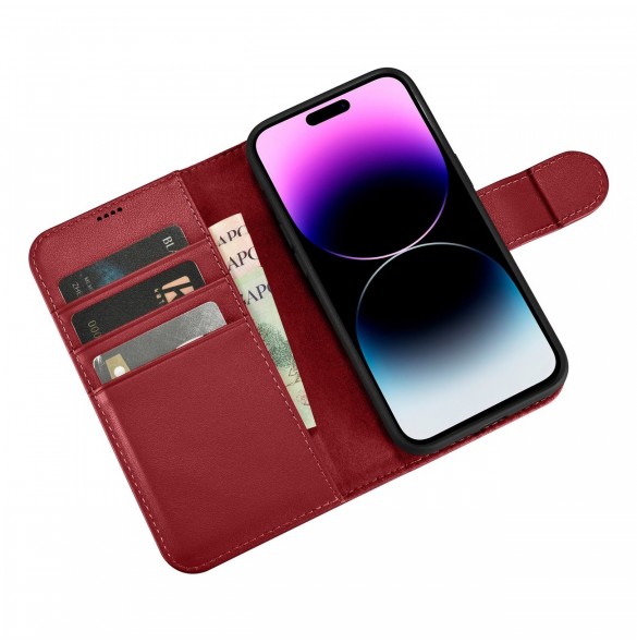 iCarer Wallet Case 2in1 iPhone 14 Pro Leather Flip Case Anti-RFID röd (WMI14220726-RD)