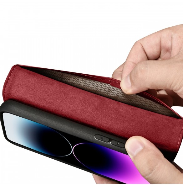 iCarer Wallet Case 2in1 iPhone 14 Pro Leather Flip Case Anti-RFID röd (WMI14220726-RD)