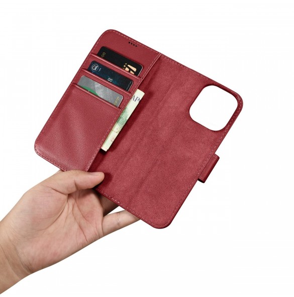 iCarer Wallet Case 2in1 iPhone 14 Pro Leather Flip Case Anti-RFID röd (WMI14220726-RD)