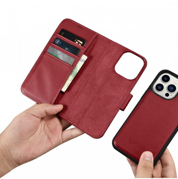 iCarer Wallet Case 2in1 iPhone 14 Pro Leather Flip Case Anti-RFID röd (WMI14220726-RD)