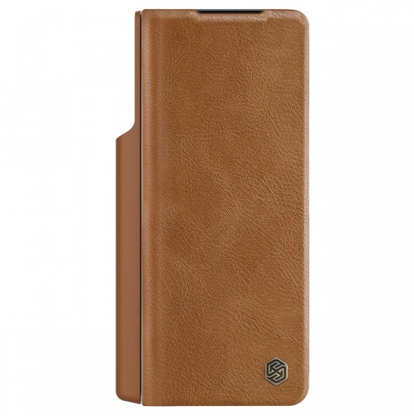 Läderfodral med flip och kameraskydd för Samsung Galaxy Z Fold 5 Nillkin Qin Leather Pro - Brun