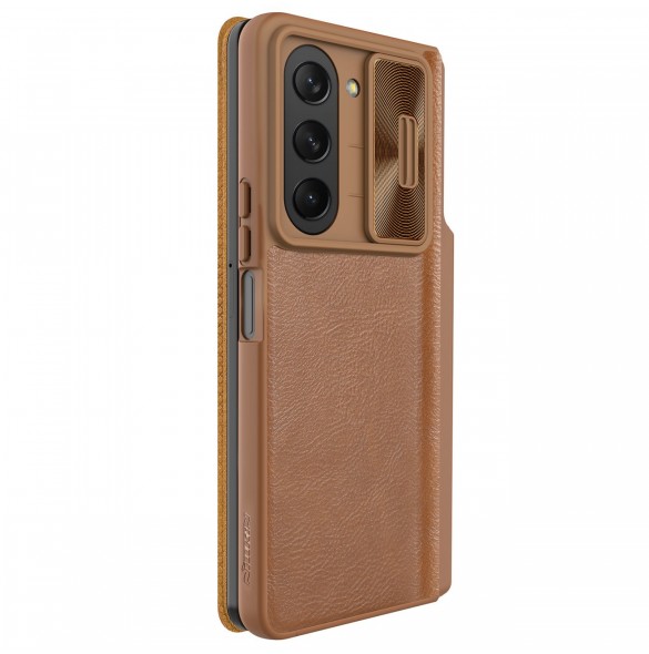 Läderfodral med flip och kameraskydd för Samsung Galaxy Z Fold 5 Nillkin Qin Leather Pro - Brun