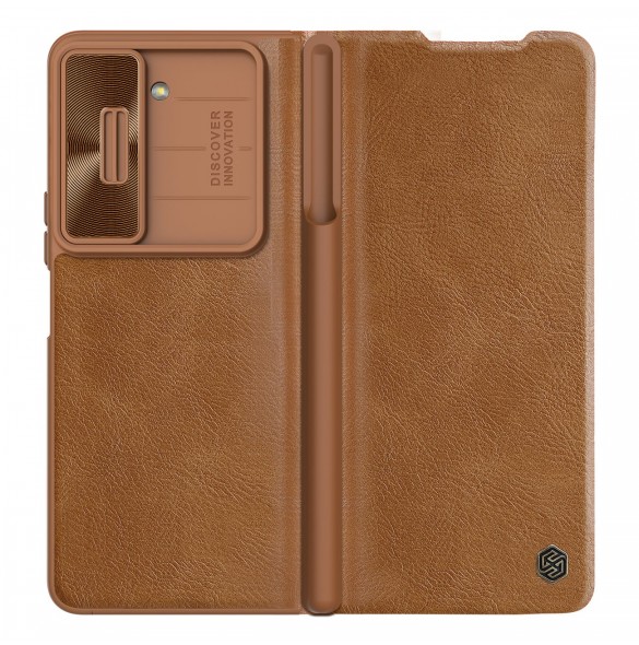 Läderfodral med flip och kameraskydd för Samsung Galaxy Z Fold 5 Nillkin Qin Leather Pro - Brun