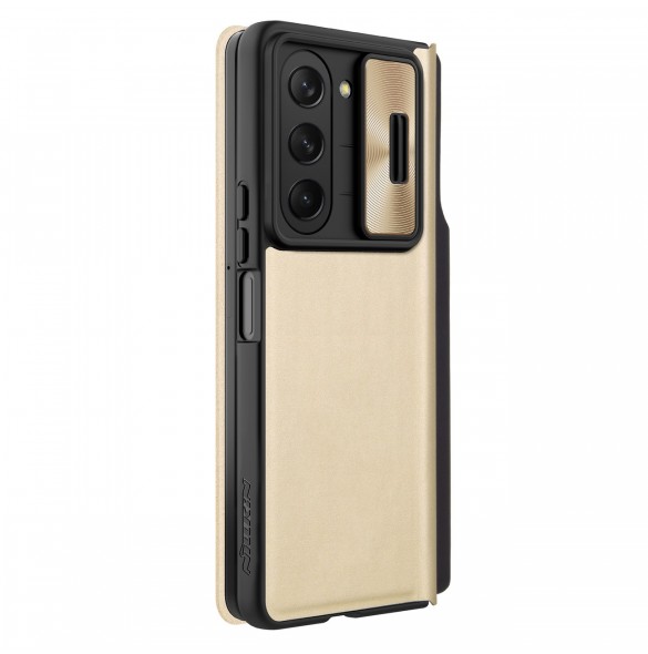 Läderfodral med flip och kameraskydd för Samsung Galaxy Z Fold 5 Nillkin Qin Leather Pro - Guld