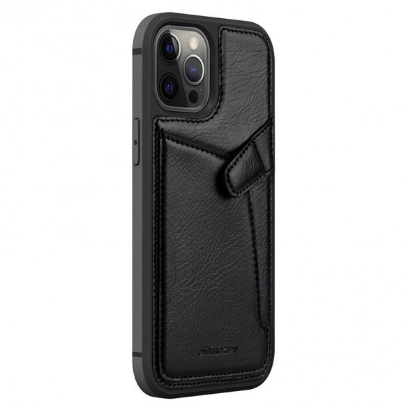 Nillkin Aoge Läderfodral äkta läder skyddande plånboksfodral iPhone 12 mini svart