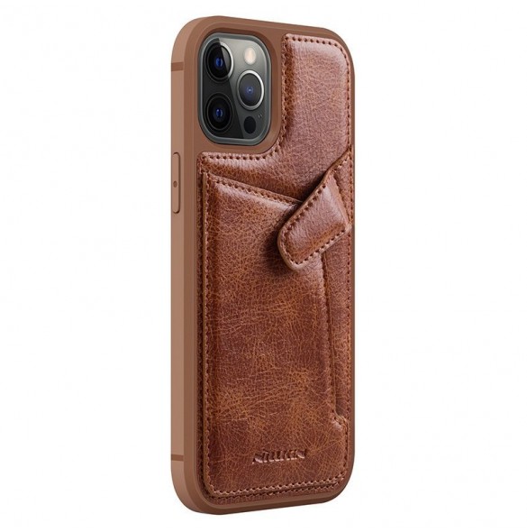 Nillkin Aoge Läderfodral äkta läder skyddande plånboksfodral iPhone 12 mini brun