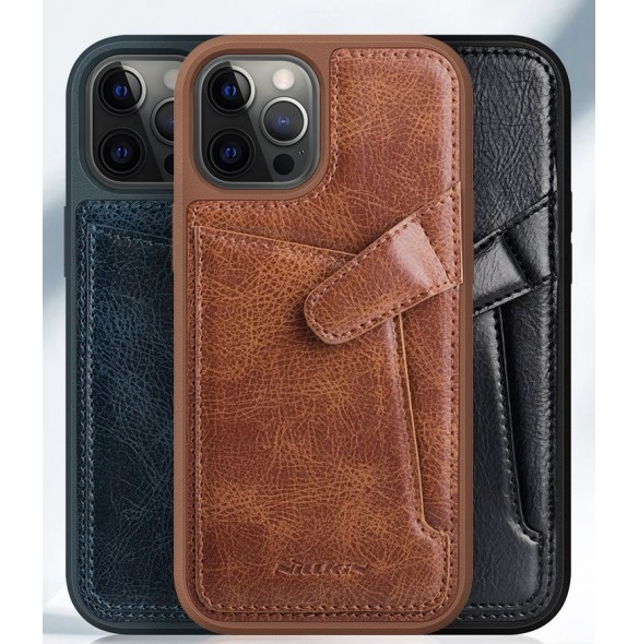 Nillkin Aoge Läderfodral äkta läder skyddande plånboksfodral iPhone 12 mini brun