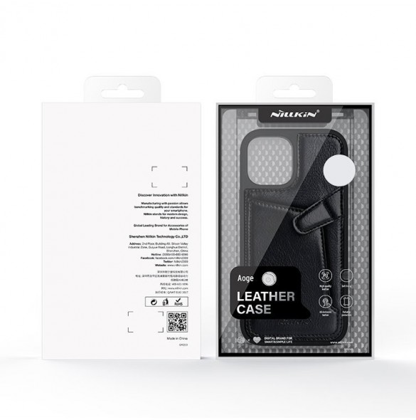 Nillkin Aoge Läderfodral äkta läder skyddande plånboksfodral iPhone 12 mini brun