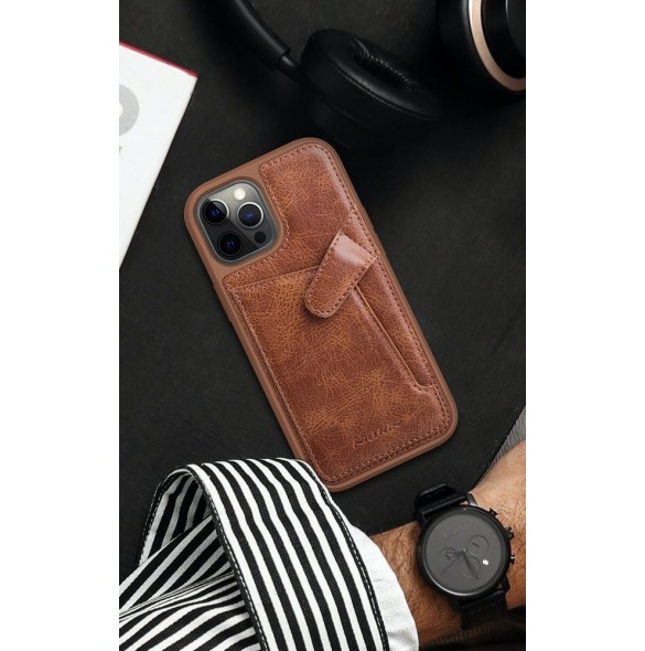 Nillkin Aoge Läderfodral äkta läder skyddande plånboksfodral iPhone 12 mini brun