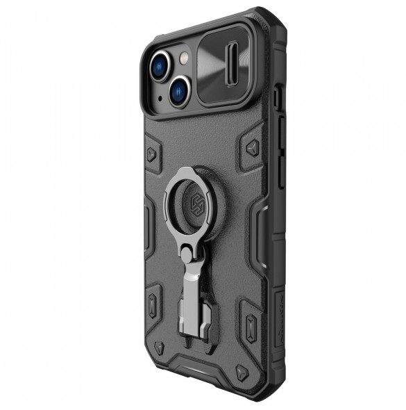 Nillkin CamShield Armor Pro Case Cover iPhone 14 Plus Armor Cover med kameraskydd Ring Stativ Svart
