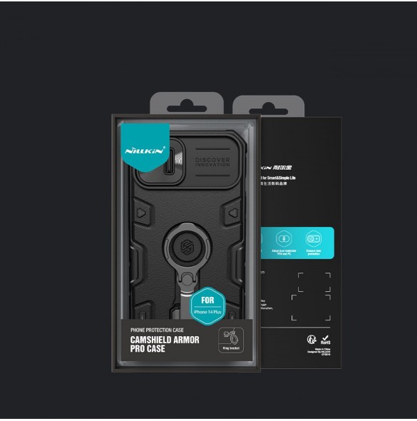 Nillkin CamShield Armor Pro Case Cover iPhone 14 Plus Armor Cover med kameraskydd Ring Stativ Svart
