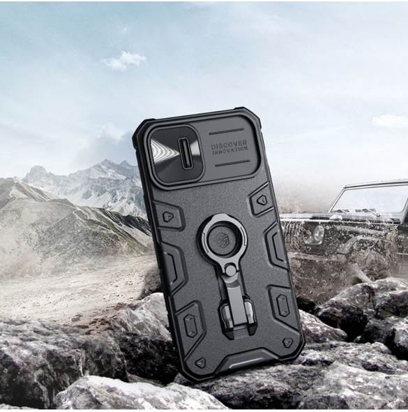 Nillkin CamShield Armor Pro Case Cover iPhone 14 Plus Armor Cover med kameraskydd Ring Stativ Svart