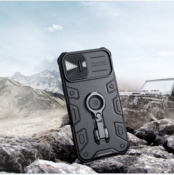 Nillkin CamShield Armor Pro Magnetic Case för iPhone 14 Plus MagSafe Armored Cover Stand Ring Svart