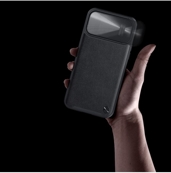 Nillkin CamShield Leather S Fodral iPhone 14 Pro Max skal med kameraskal svart