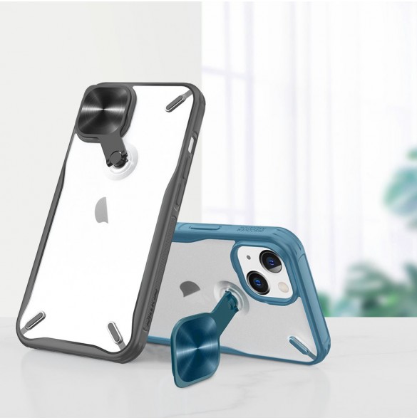 Nillkin Cyclops Fodral Ett slitstarkt fodral med ett kameraskydd och ett vikbart stativ för iPhone 13 blå