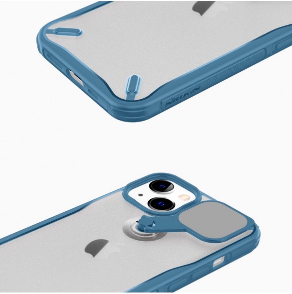 Nillkin Cyclops Fodral Ett slitstarkt fodral med ett kameraskydd och ett vikbart stativ för iPhone 13 blå