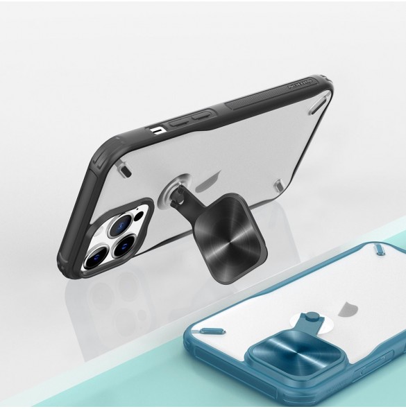 Nillkin Cyclops Fodral Ett slitstarkt fodral med ett kameraskydd och ett hopfällbart stativ för iPhone 13 Pro blå