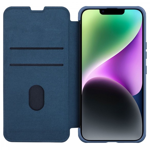Nillkin Qin Cloth Pro Case Fodral För iPhone 14 Plus Kameraskydd Hölster Cover Flip Case Blå