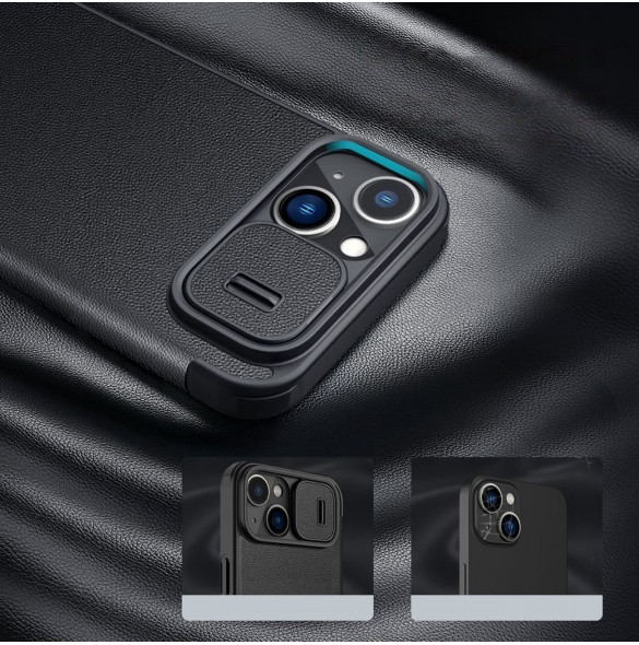 Nillkin Qin Cloth Pro Case Fodral För iPhone 14 Plus Kameraskydd Hölster Cover Flip Case Blå