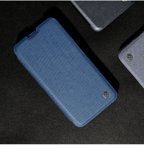 Nillkin Qin Cloth Pro Case Fodral För iPhone 14 Plus Kameraskydd Hölster Cover Flip Case Blå