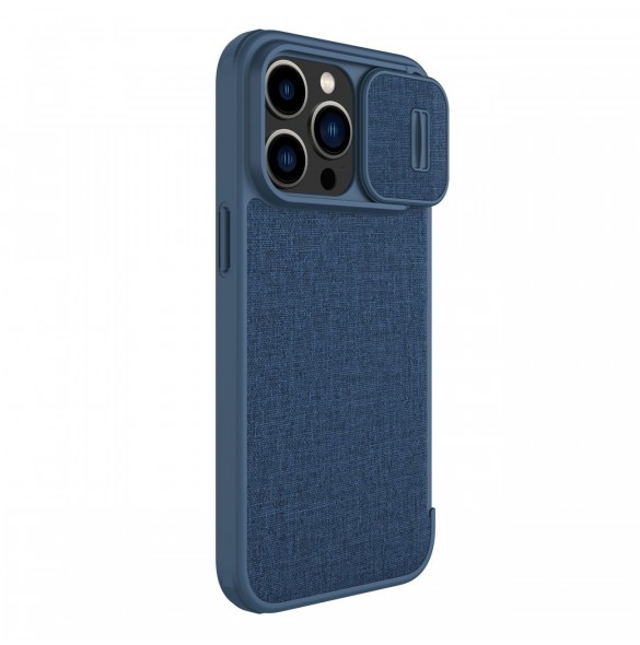 Nillkin Qin Cloth Pro Case Fodral För iPhone 14 Pro Kameraskydd Hölster Cover Flip Case Blå