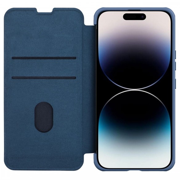 Nillkin Qin Cloth Pro Case Fodral För iPhone 14 Pro Kameraskydd Hölster Cover Flip Case Blå
