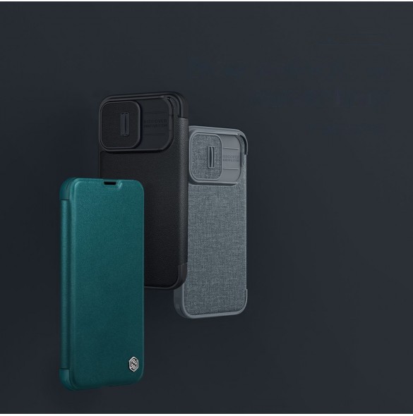 Nillkin Qin Cloth Pro Case Fodral För iPhone 14 Pro Kameraskydd Hölster Cover Flip Case Blå