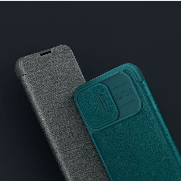 Nillkin Qin Cloth Pro Case Fodral För iPhone 14 Pro Kameraskydd Hölster Cover Flip Case Blå