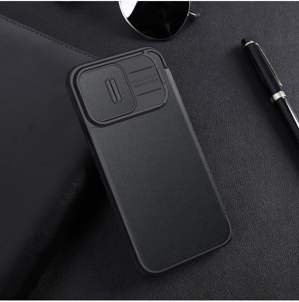 Nillkin Qin Cloth Pro Case Fodral För iPhone 14 Pro Kameraskydd Hölster Cover Flip Case Blå