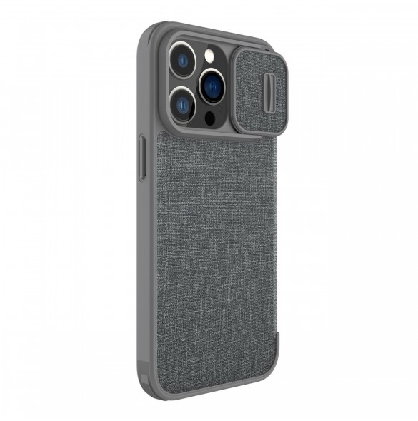 Nillkin Qin Cloth Pro Case Fodral För iPhone 14 Pro Max Kameraskydd Hölster Cover Flip Fodral Grå