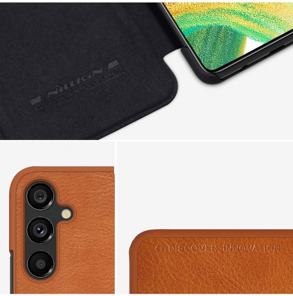 Nillkin Qin Läder Flip Wallet-fodral till Samsung Galaxy A34 5G - Brun