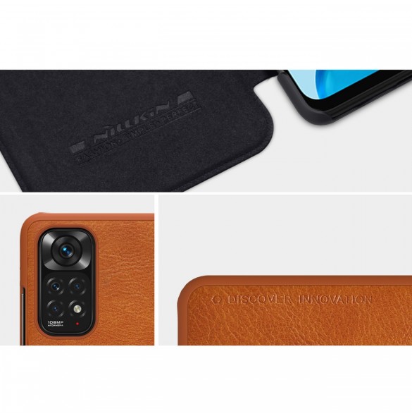 Nillkin Qin läderfodral för Xiaomi Redmi Note 11S / Note 11 brun