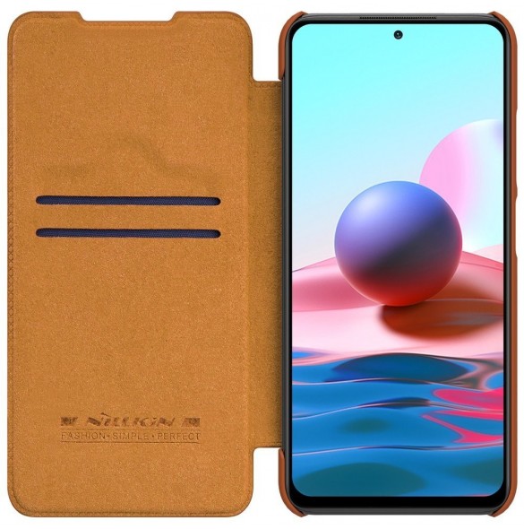 Nillkin Qin läderhölsterfodral till Xiaomi Redmi Note 10 5G brun