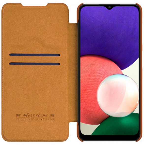 Nillkin Qin original läderfodral till Samsung Galaxy A22 4G brun