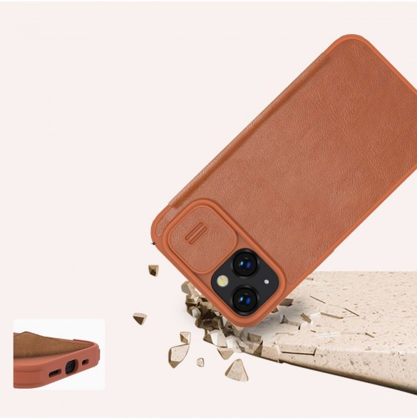 Nillkin Qin Pro Läderfodral iPhone 14 Plus 6.7 2022 Brun