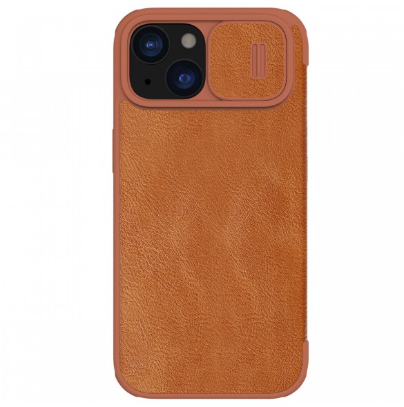 Nillkin Qin Pro Läder Flip Fodral till iPhone 15 med kameraskydd - Brun