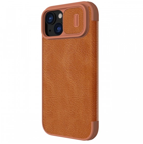 Nillkin Qin Pro Läder Flip Fodral till iPhone 15 med kameraskydd - Brun