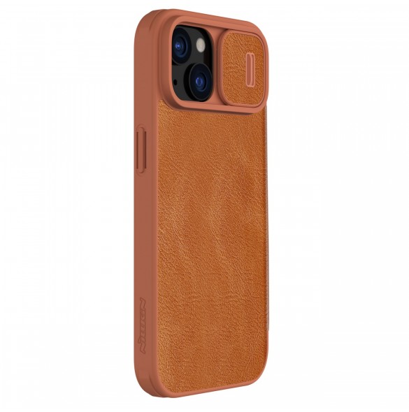Nillkin Qin Pro Läder Flip Fodral till iPhone 15 med kameraskydd - Brun