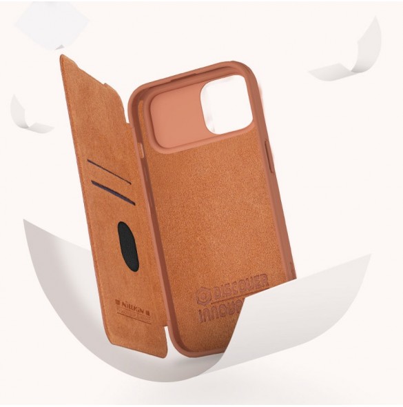 Nillkin Qin Pro Läder Flip Fodral till iPhone 15 med kameraskydd - Brun