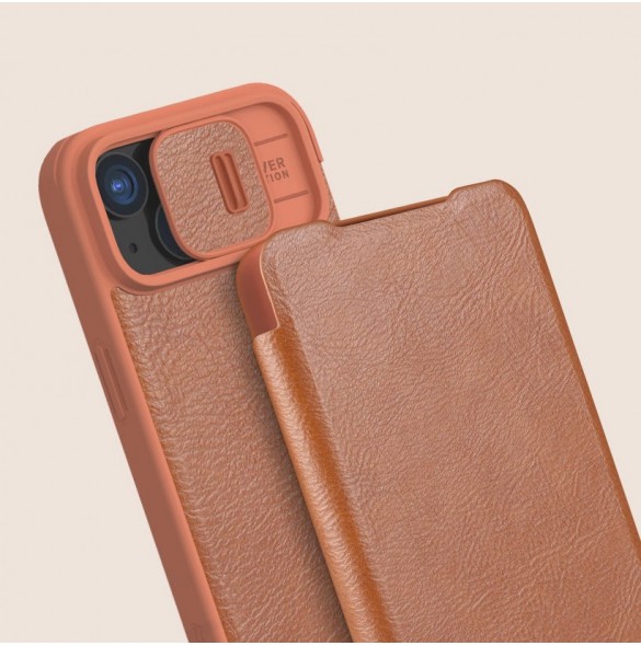 Nillkin Qin Pro Läder Flip Fodral till iPhone 15 med kameraskydd - Brun