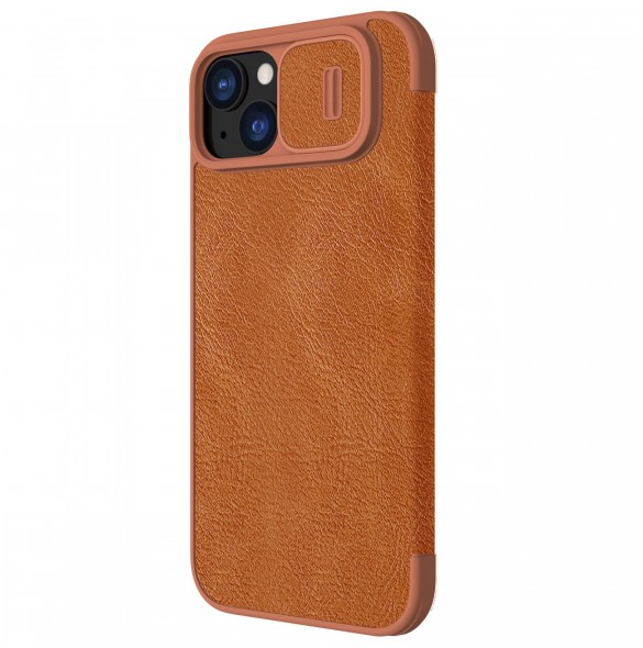 Nillkin Qin Pro Läder Flip-fodral med kameraskal till iPhone 15 Plus - Brun