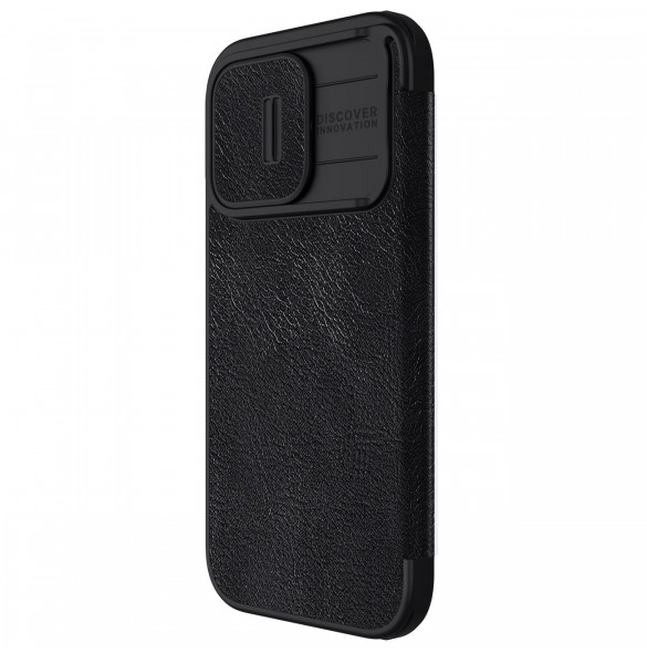 Nillkin Qin Pro Läder Flip-fodral med kameraskal till iPhone 15 Pro - Svart